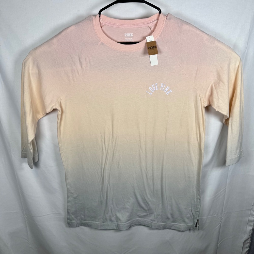 PINK Victoria's Secret T-Shirt Womens Small Pink Grey Ombre Raglan Long Sleeve